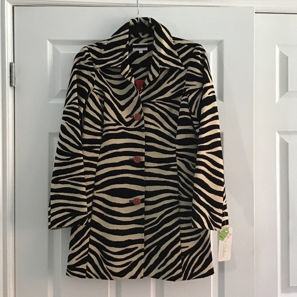 Beautiful black/beige zebra print 3/4 textured coat size S - Picture 1 of 9